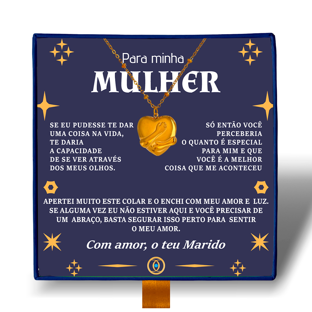 Para Minha Mulher - Colar Coração Abraçado Banhado a Ouro 18k