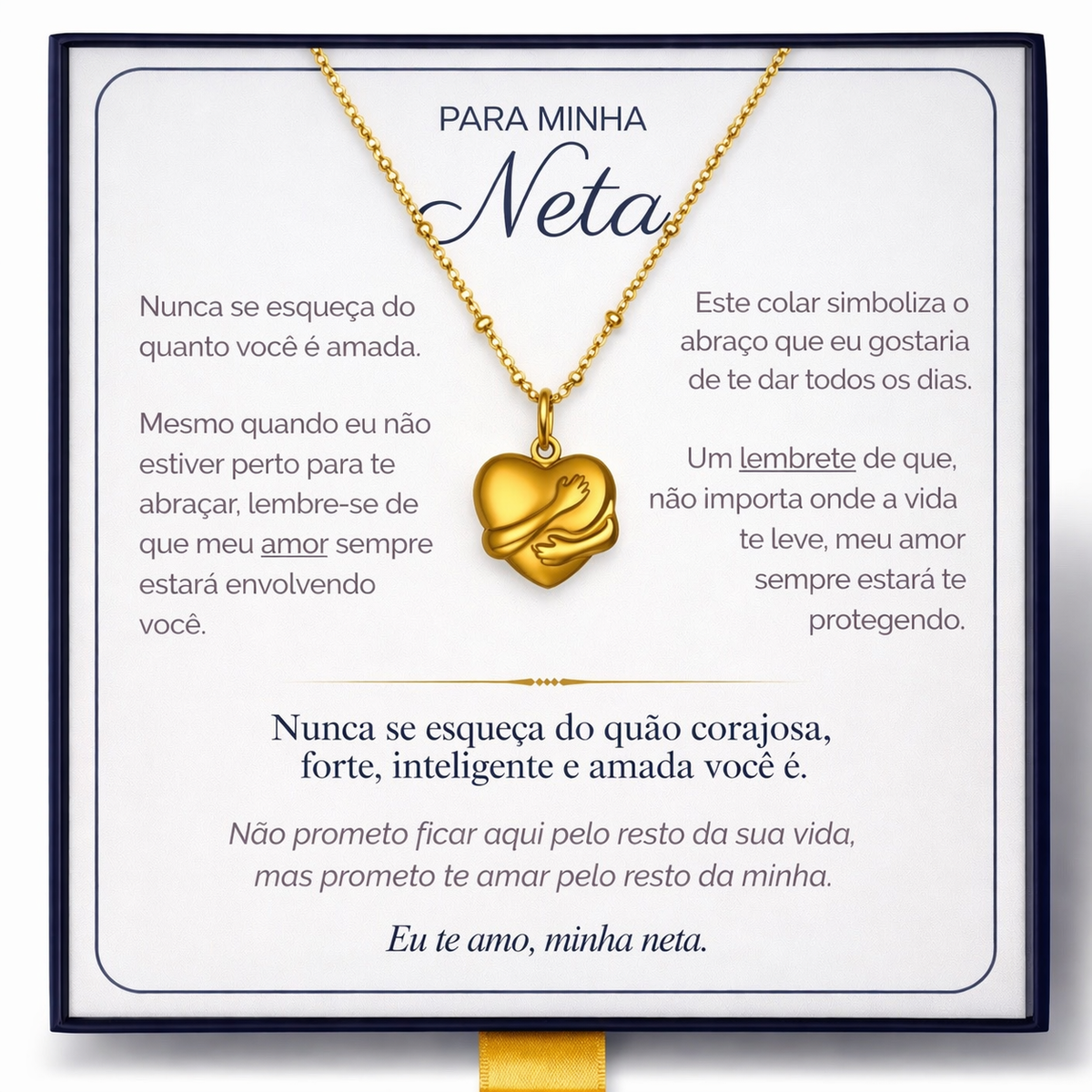 Para Minha Neta - Colar Coração Abraçado Banhado a Ouro 18k