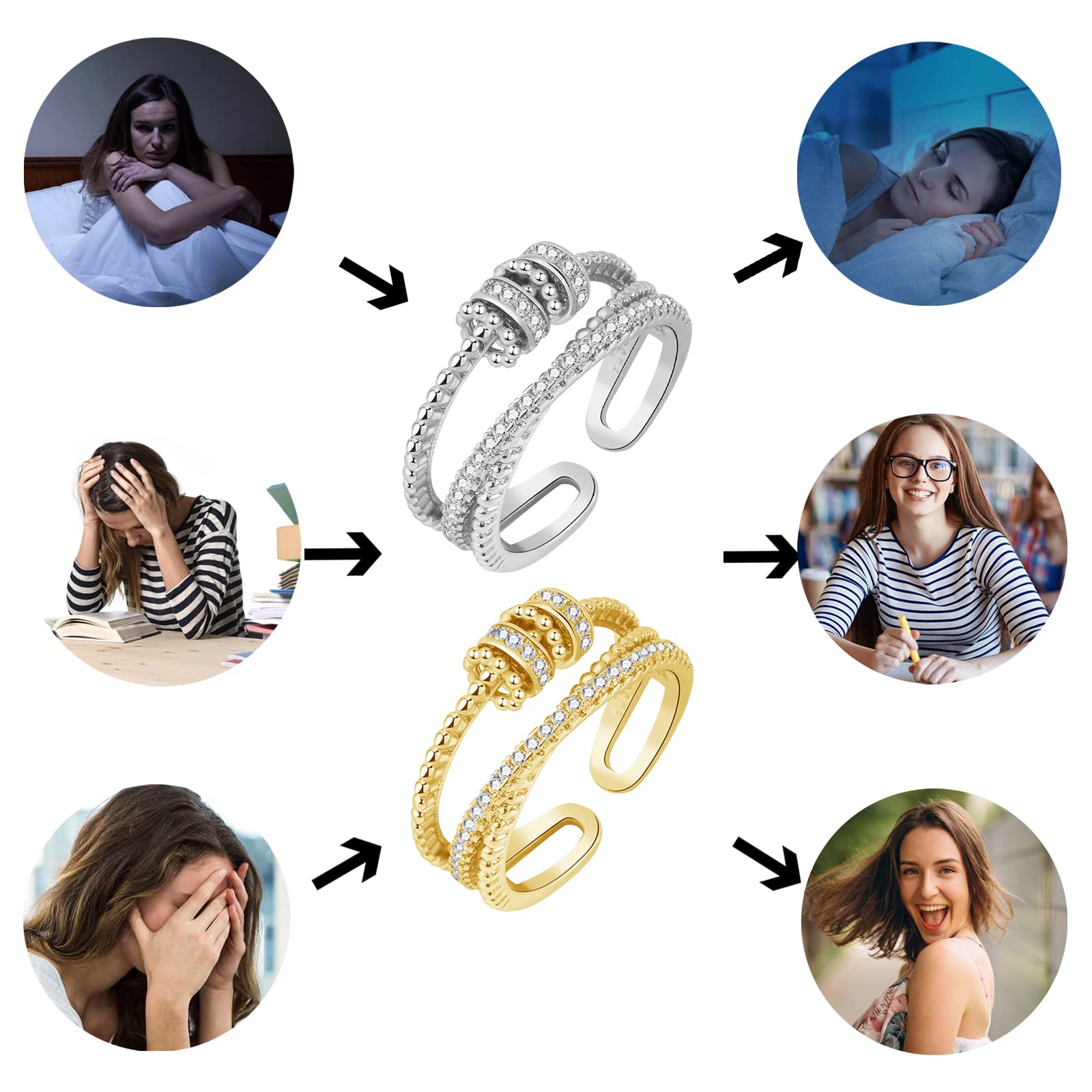 Anel Anti Ansiedade Banhado a Ouro 18k