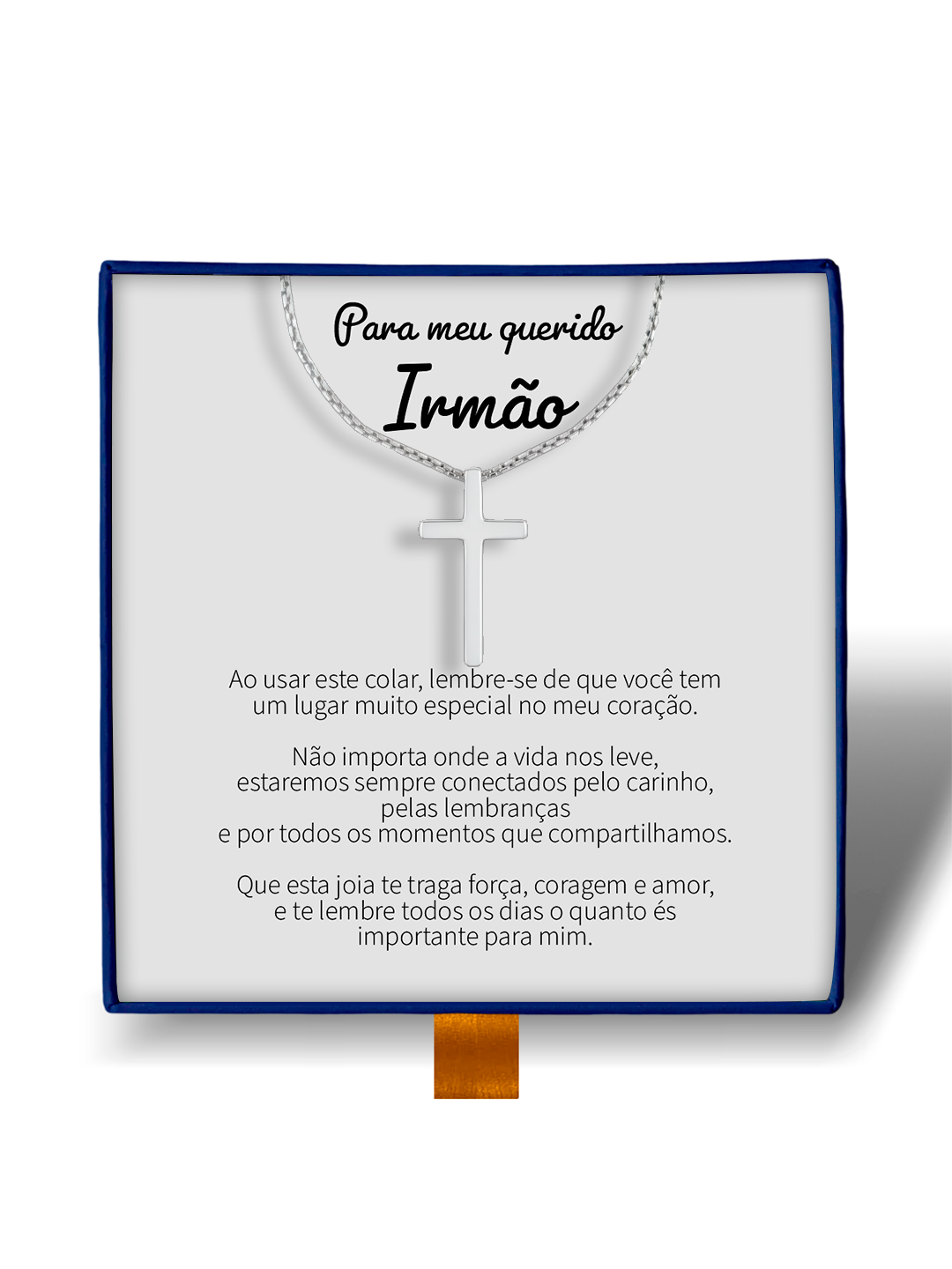 Para Meu Irmão - Colar Cruz Masculino Banhado a Ouro Branco 18k