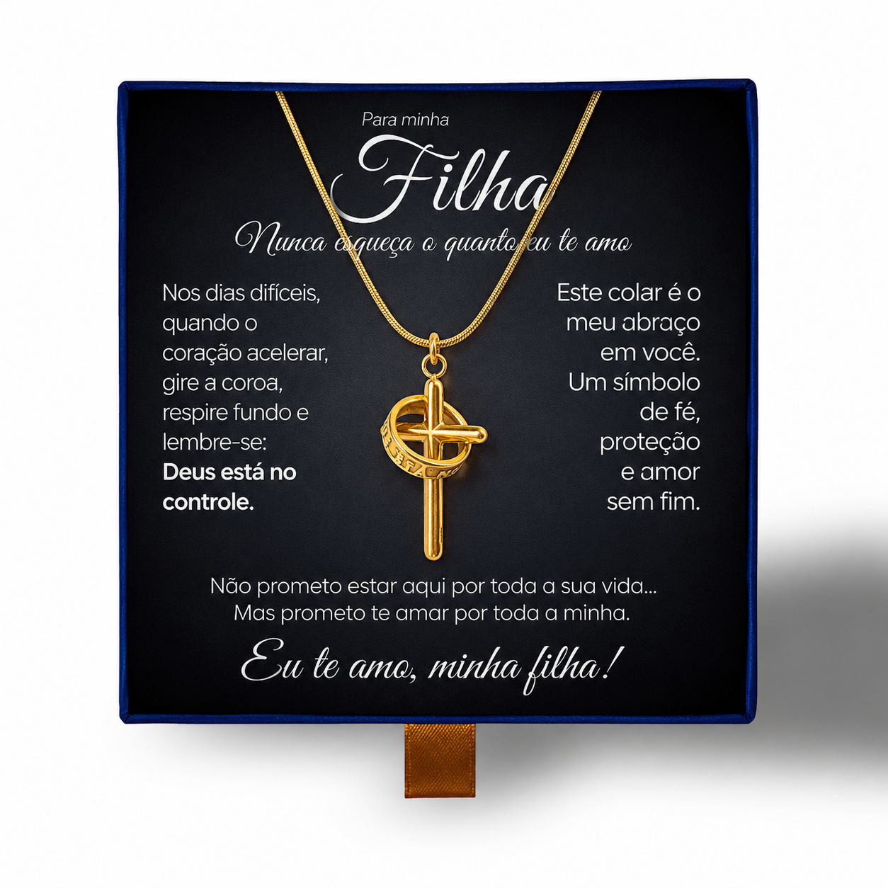 Para Minha Filha- Colar Cruz Anti-Stress Feminino Banhado a Ouro 18k