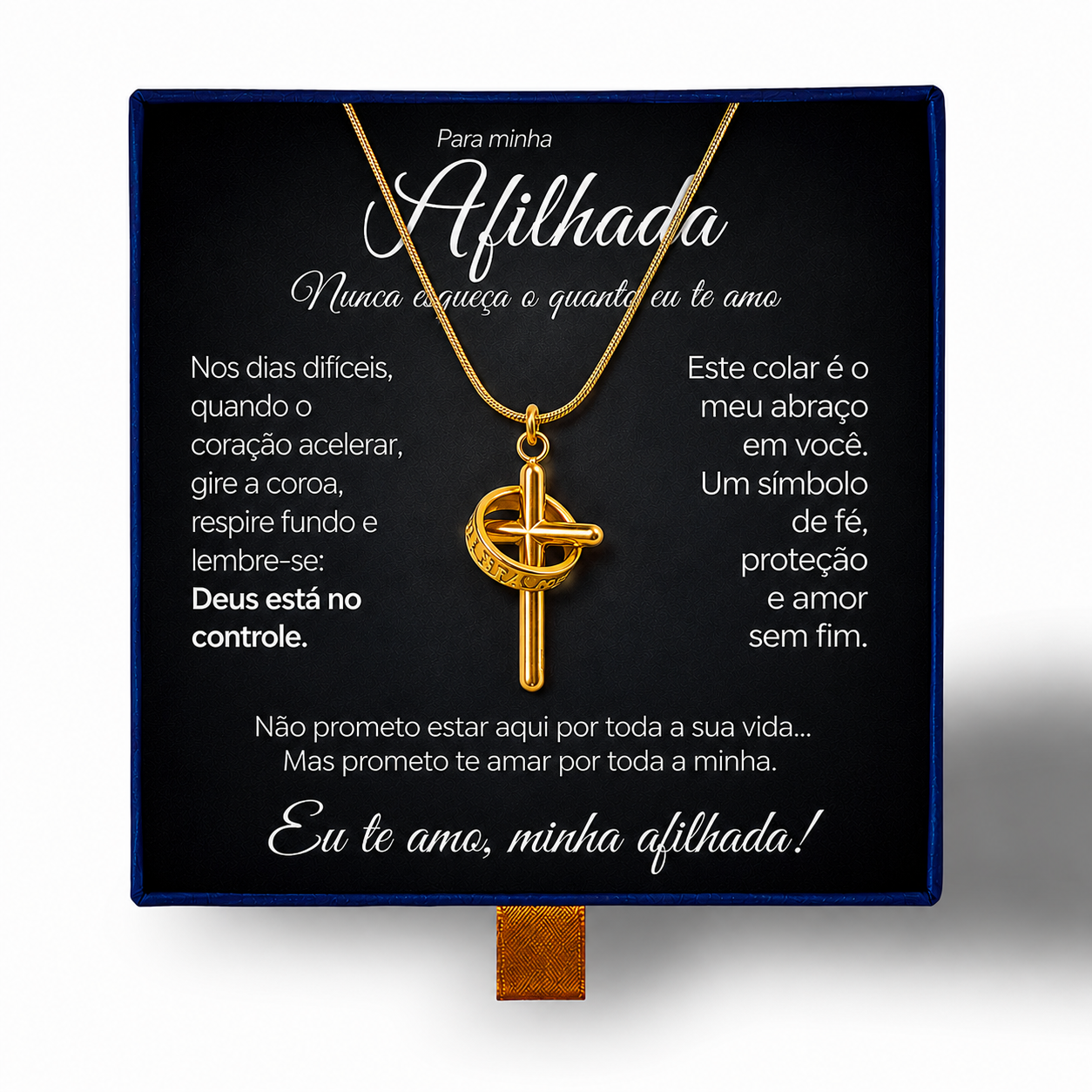 Para Minha Afilhada - Colar Cruz Anti-Stress Feminino Banhado a Ouro 18k