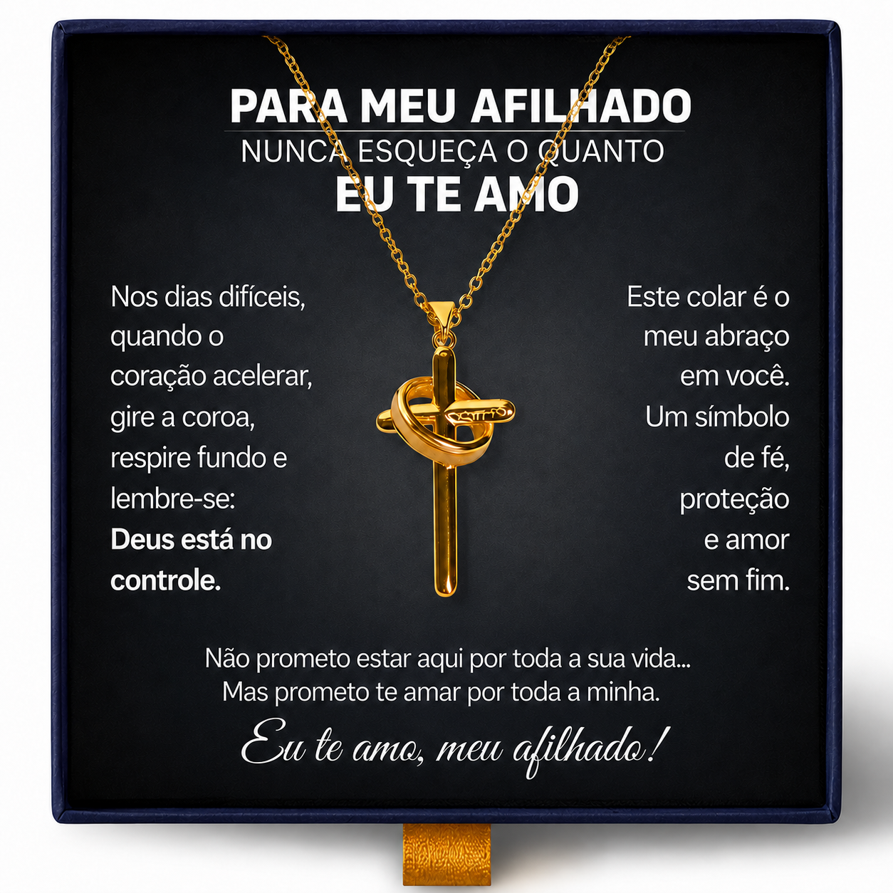 Para Meu Afilhado - Colar Cruz Anti-Stress Banhado a Ouro 18k