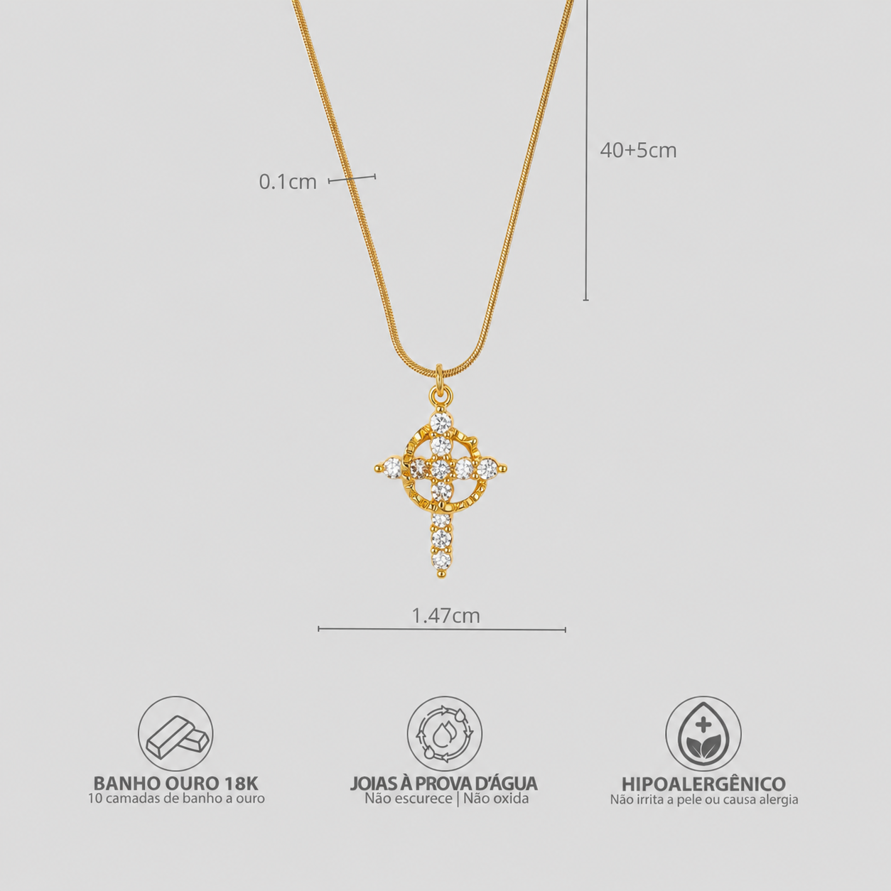 Colar Cruz do Rei Anti-Stress Banhado a Ouro 18k