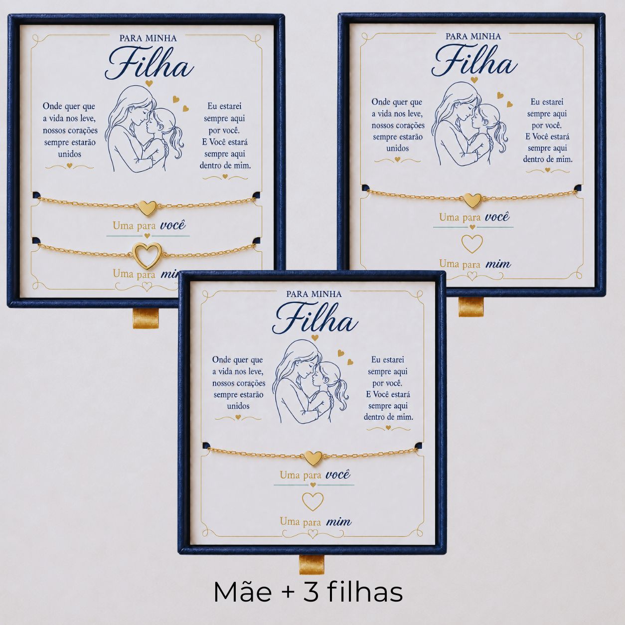 Para Minha Filha- Pulseira Corações Ligados Banhado a Ouro 18k