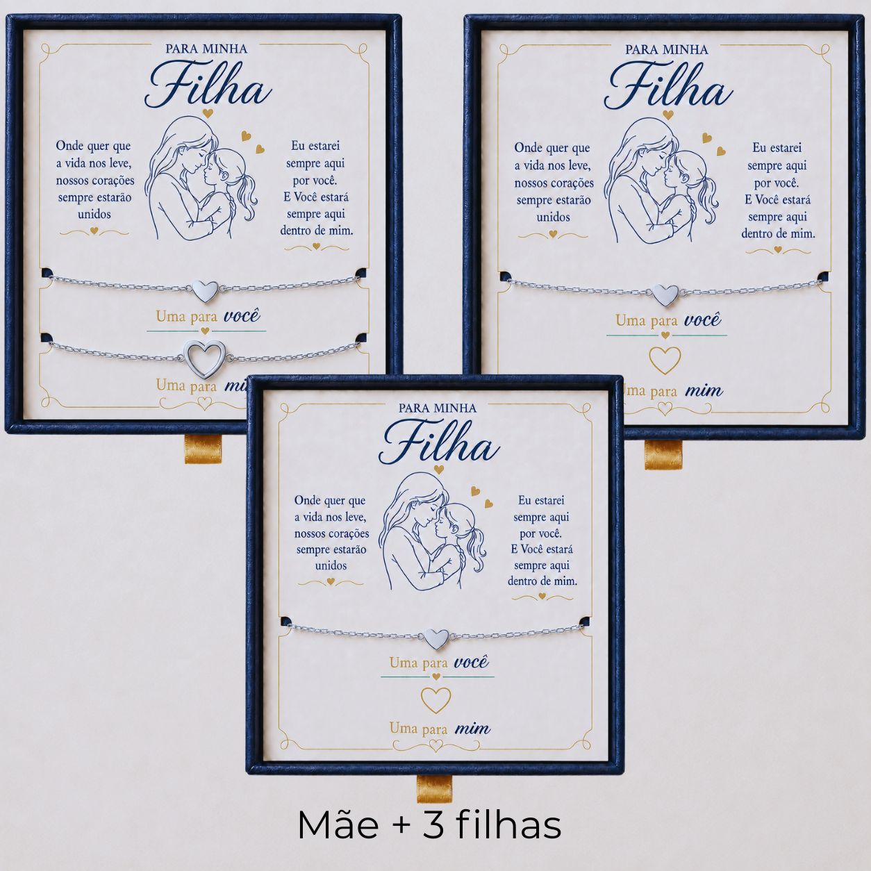 Para Minha Filha- Pulseira Corações Ligados Banhado a Ouro 18k
