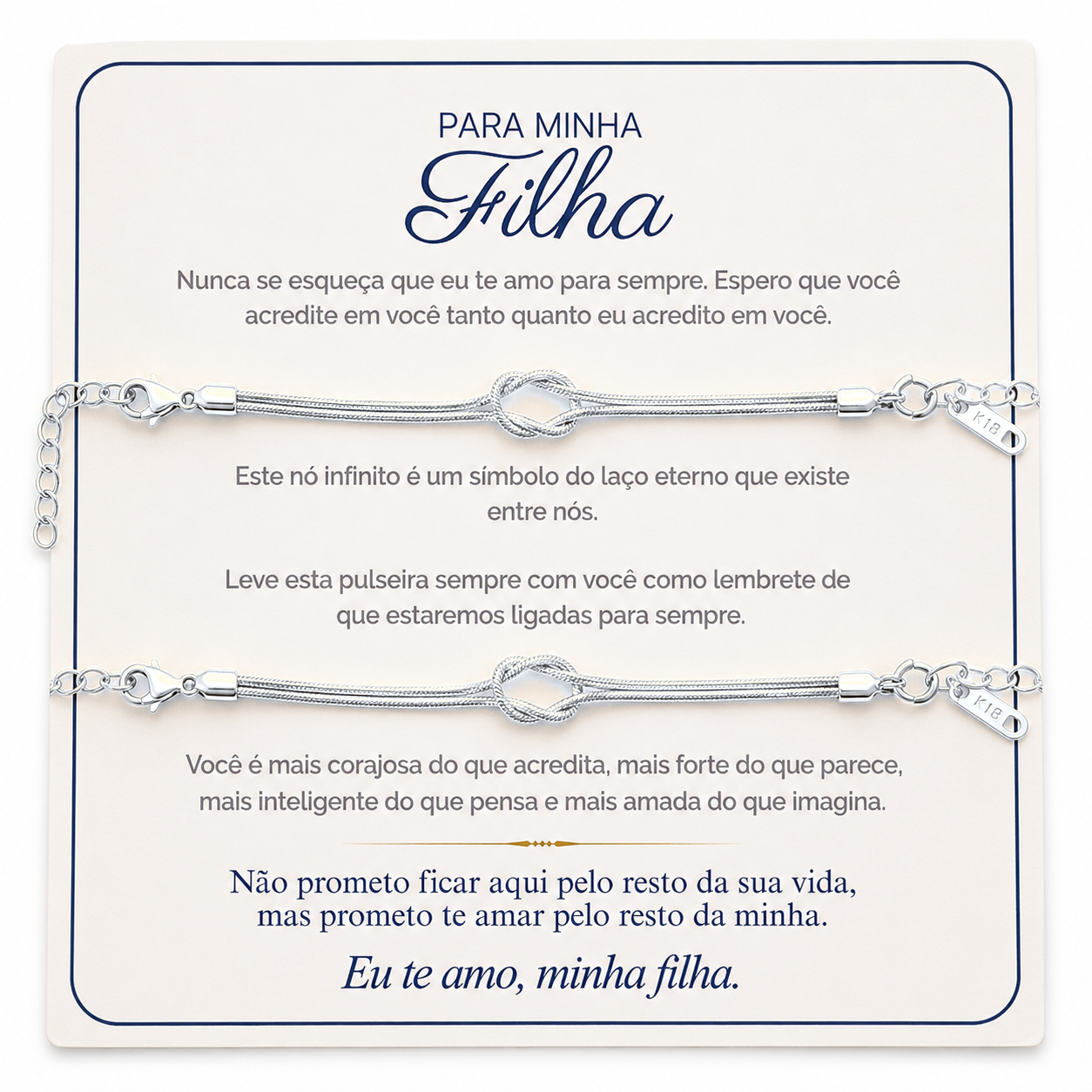 Para Minha Filha - Kit Pulseiras Nó Infinito Banhado a Ouro 18k