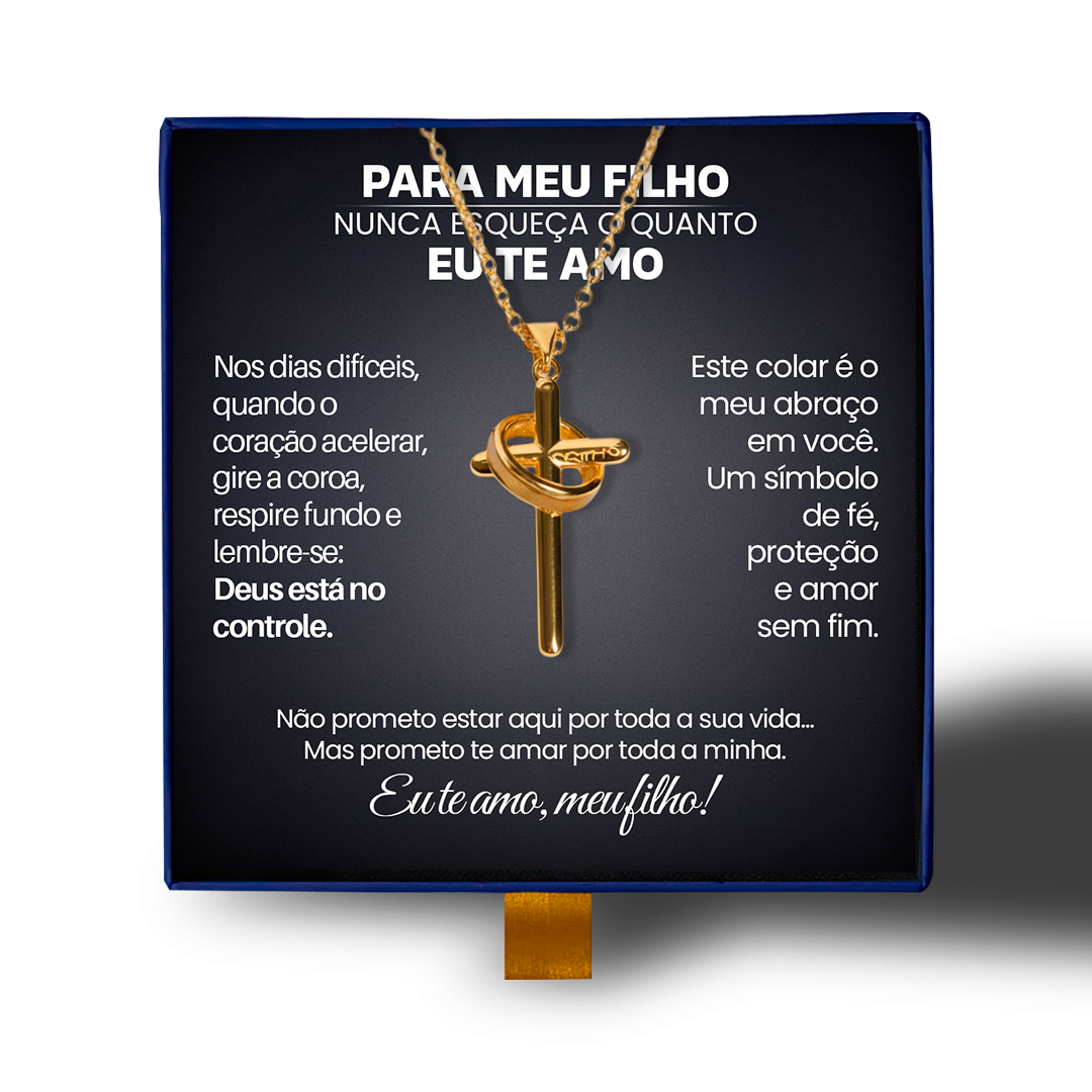 Para Meu Filho- Colar Cruz Anti-Stress Banhado a Ouro 18k