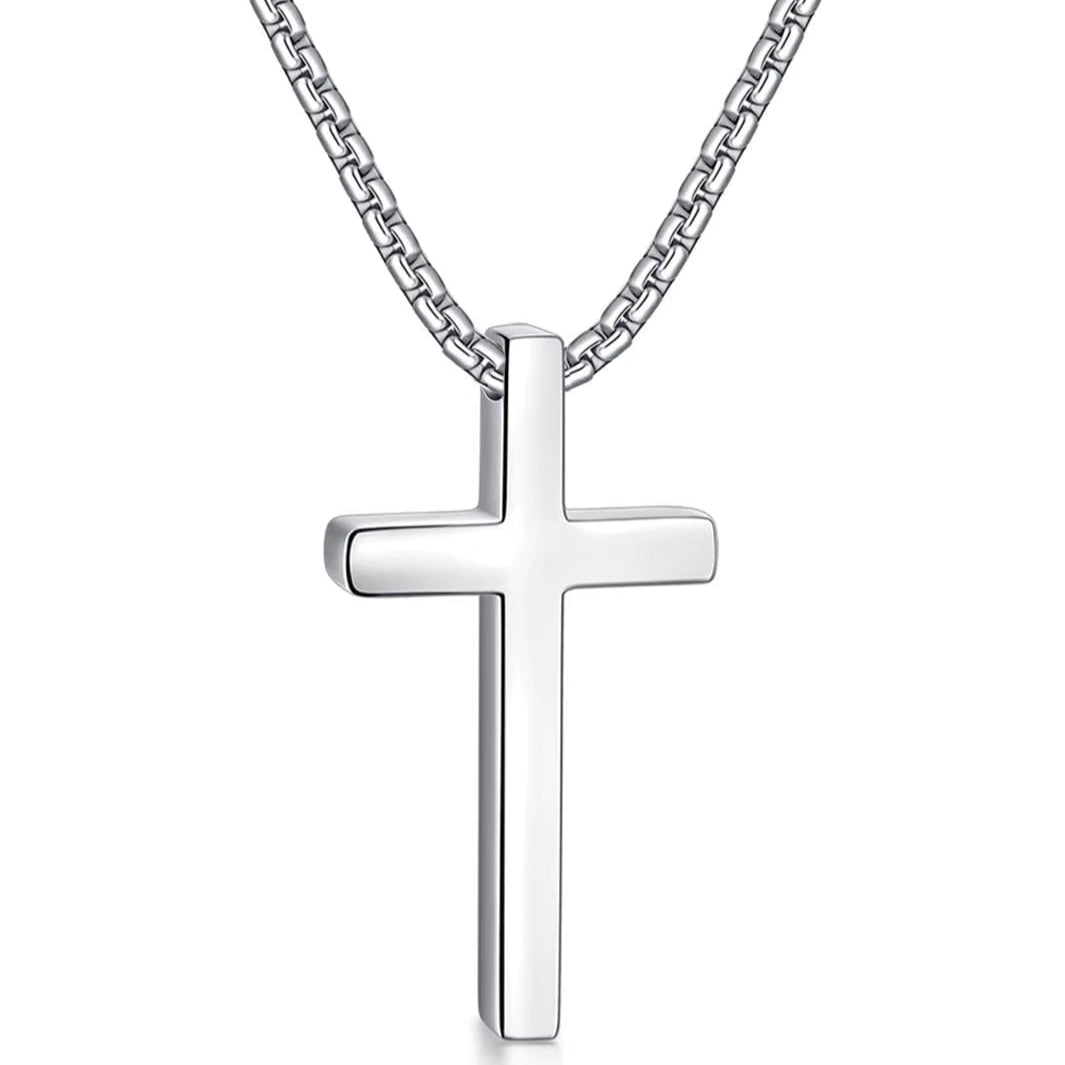 Colar Cruz Masculino Banhado a Ouro Branco 18k