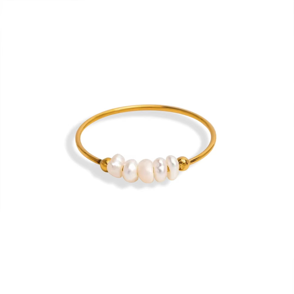 Anel Anti Ansiedade Pérolas Banhado a Ouro 18k