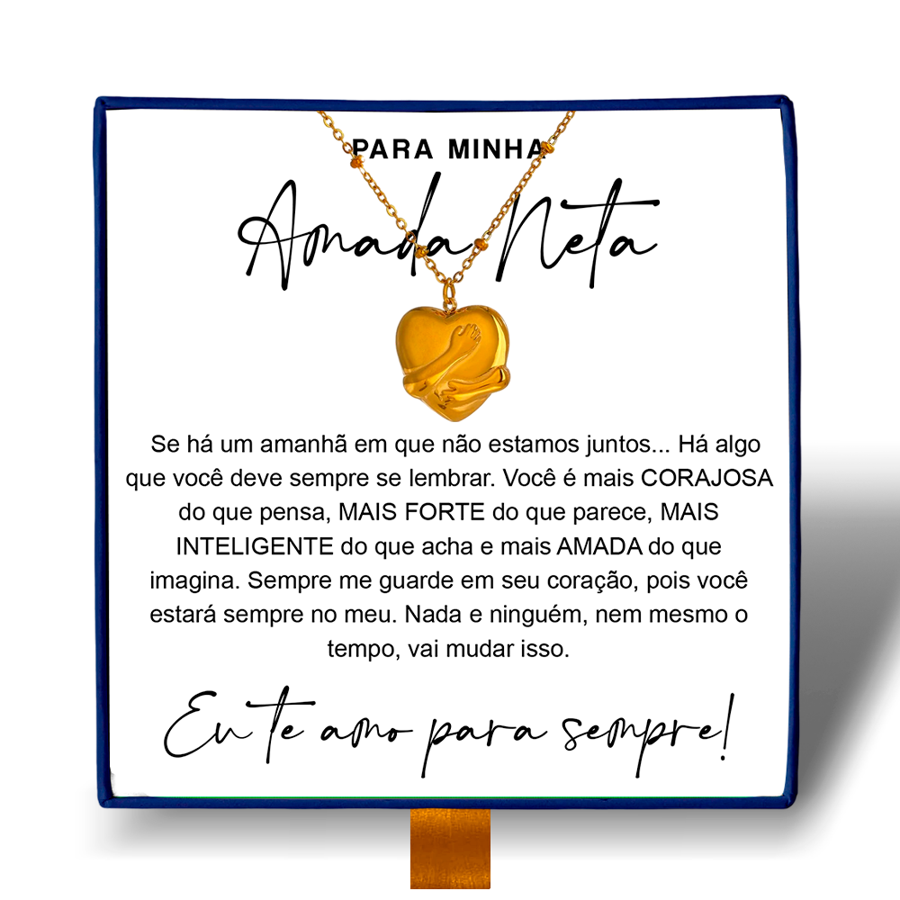 Para Minha Neta - Colar Coração Abraçado Banhado a Ouro 18k