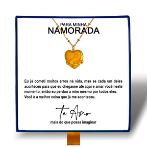 Para Minha Namorada - Colar Coração Abraçado Banhado a Ouro 18k