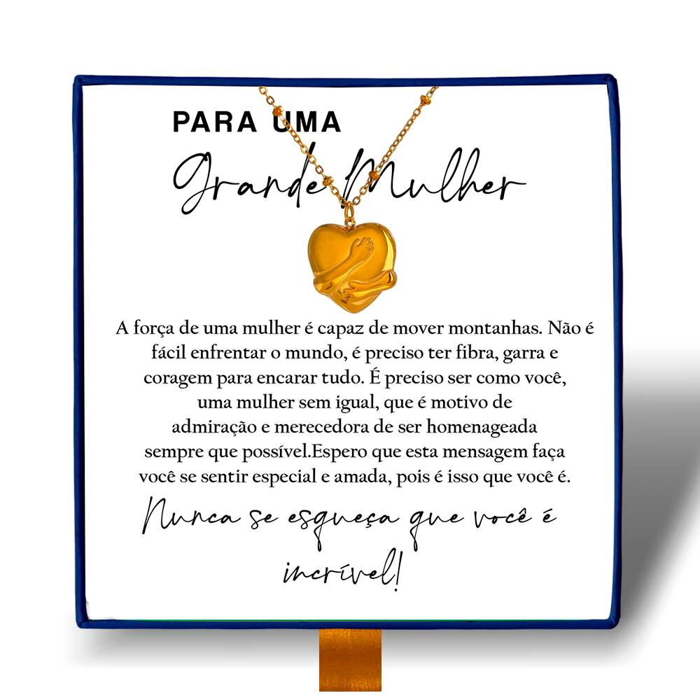 Grande Mulher - Colar Coração Abraçado Banhado a Ouro 18k