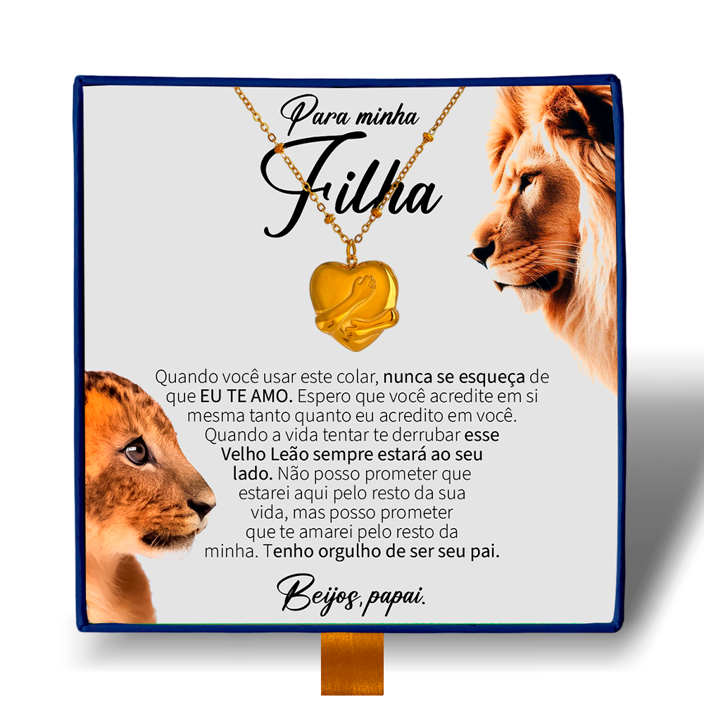 Para Minha Filha - Colar Coração Abraçado Banhado a Ouro 18k
