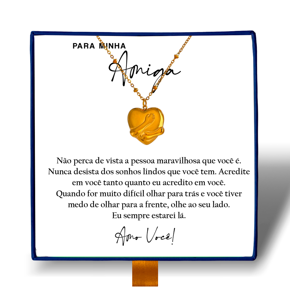Para Minha Amiga - Colar Coração Abraçado Banhado a Ouro 18k