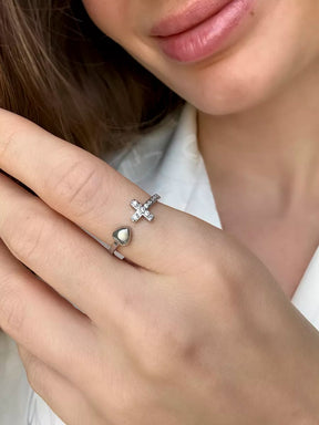 Anel Amor e Fé Ajustável Prata 925