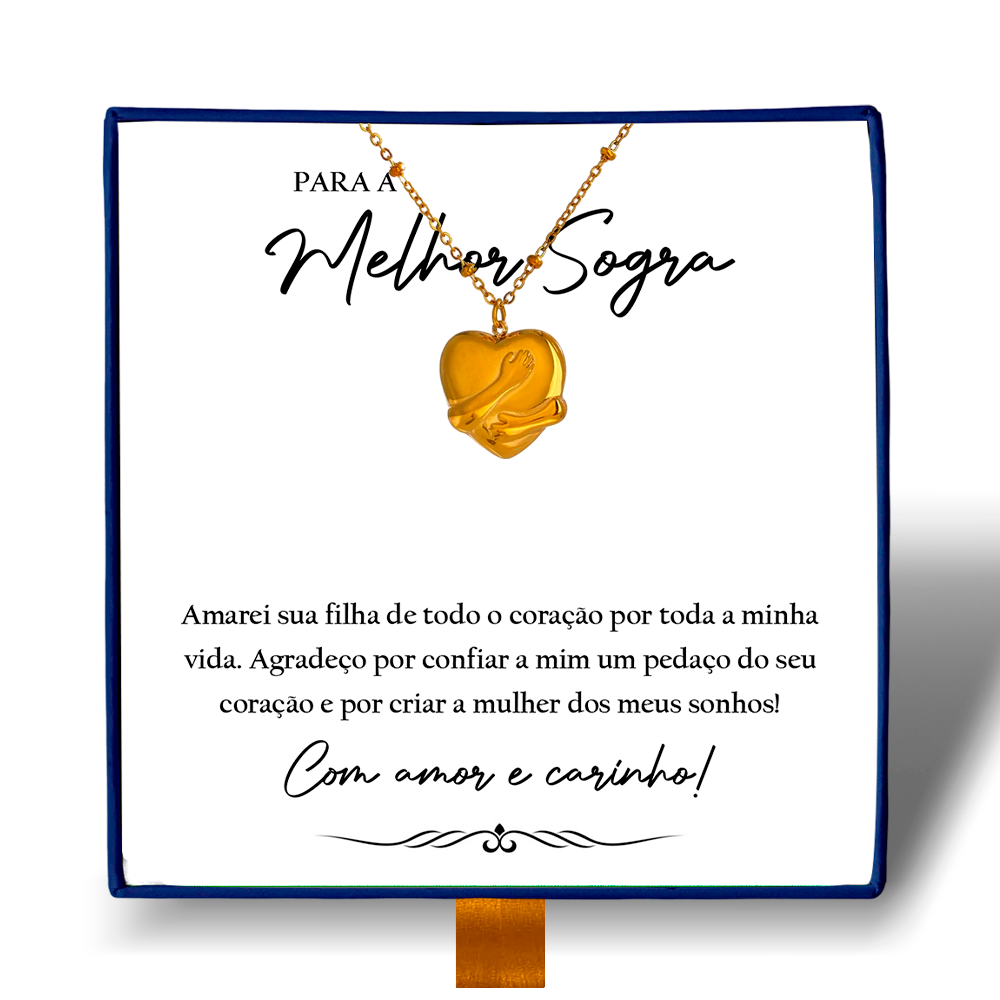 Para a Melhor Sogra - Colar Coração Abraçado Banhado a Ouro 18k