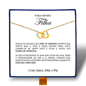 Para Minha Filha - Colar Duplo Coração Entrelaçados Banhado a Ouro 18k