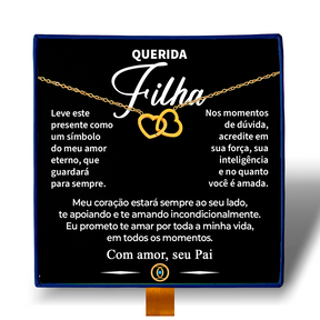 Querida Filha - Colar Duplo Coração Entrelaçados Banhado a Ouro 18k