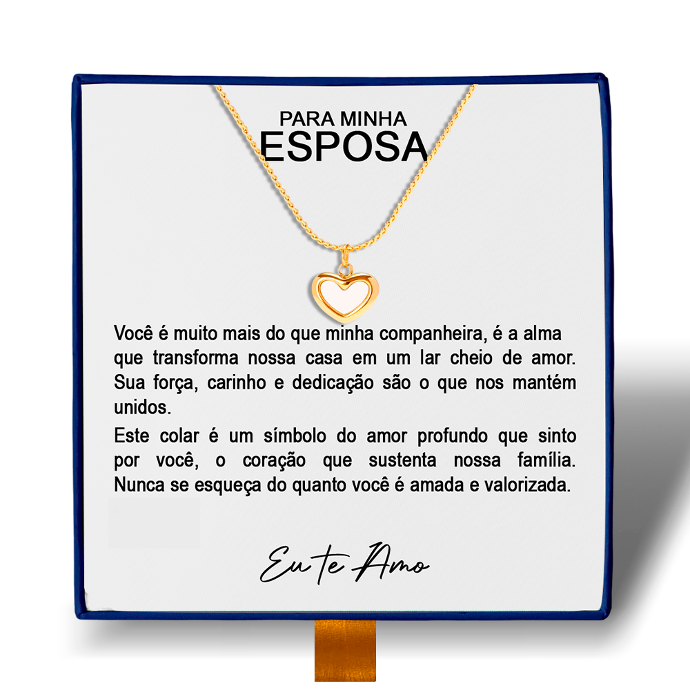 Para Minha Esposa - Colar Coração Pérola Banhado a Ouro 18k
