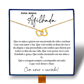 Para Minha Afilhada - Colar Duplo Coração Entrelaçados Banhado a Ouro 18k