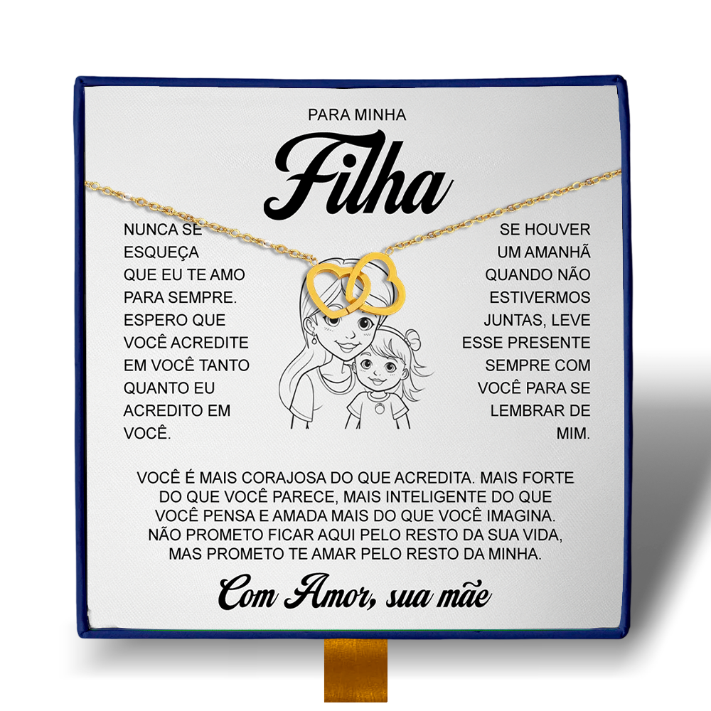 Para Minha Filha - Colar Duplo Coração Entrelaçados Banhado a Ouro 18k