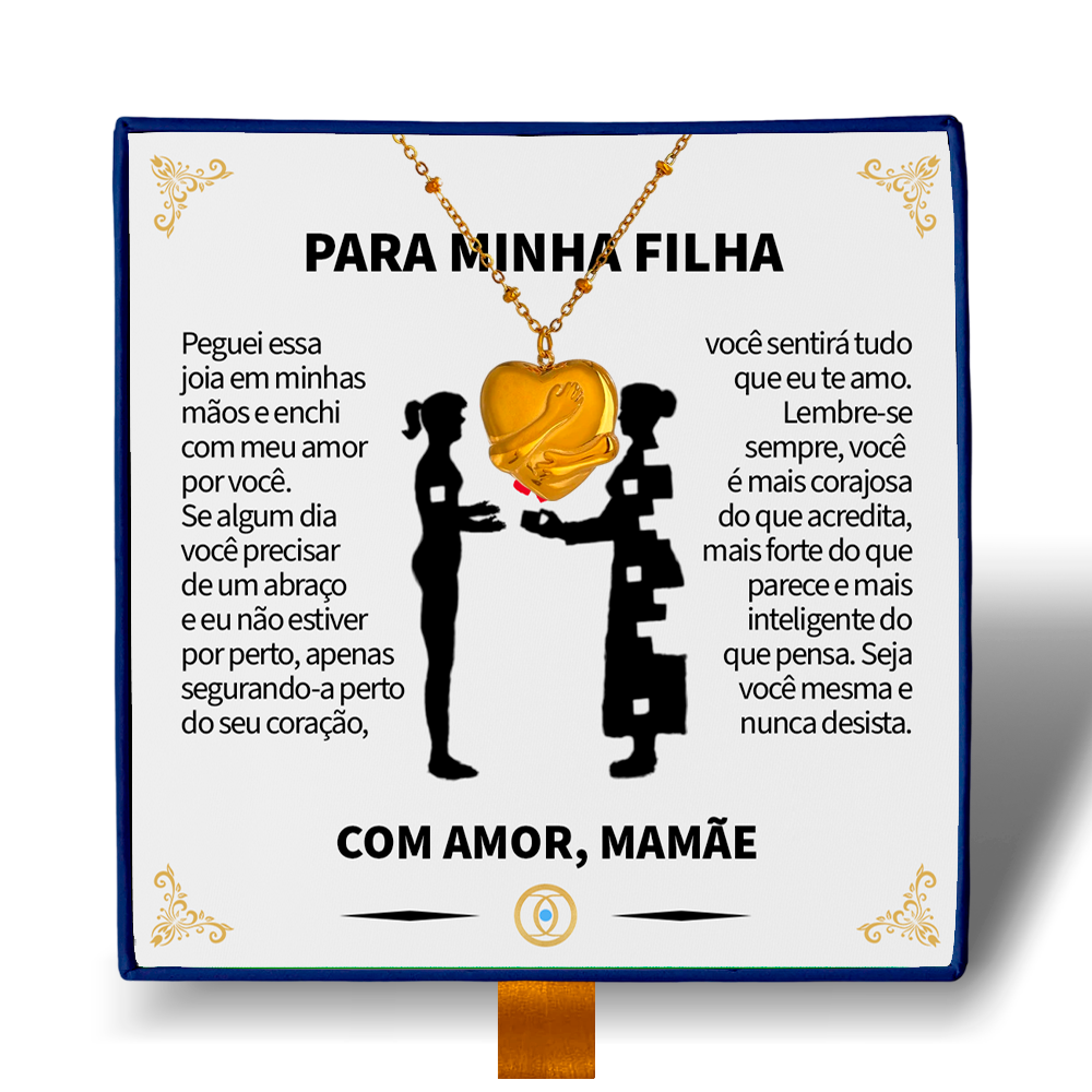 Para Minha Filha - Colar Coração Abraçado Banhado a Ouro 18k