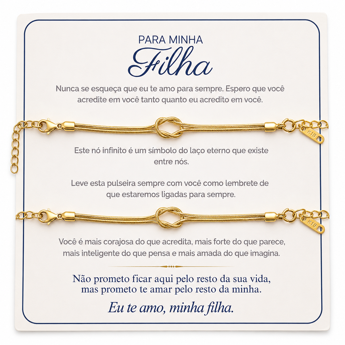 Para Minha Filha - Kit Pulseiras Nó Infinito Banhado a Ouro 18k