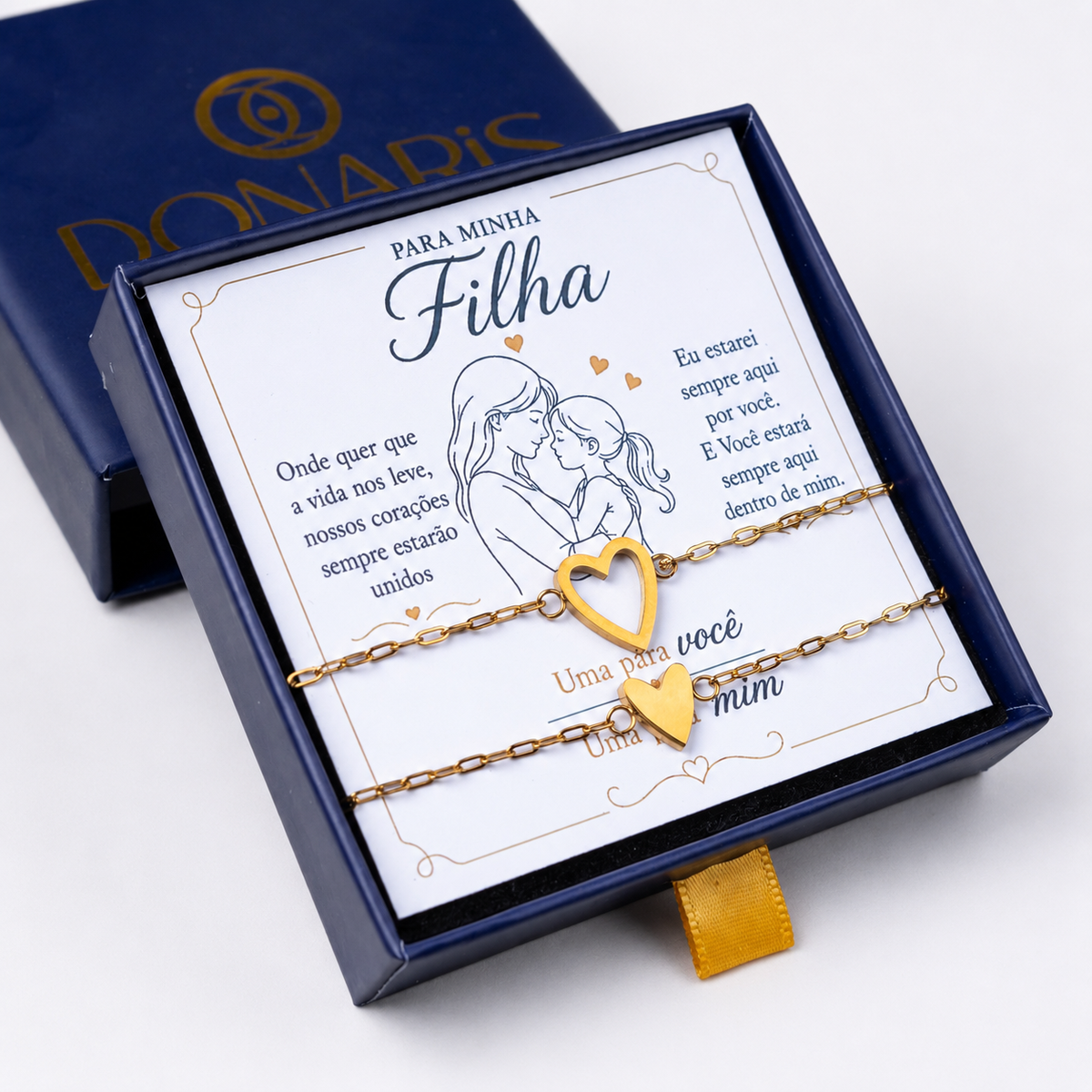 Para Minha Filha- Pulseira Corações Ligados Banhado a Ouro 18k
