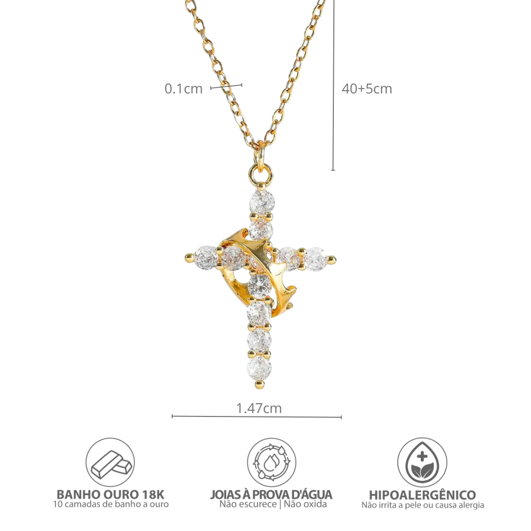 Minha Filha - Colar Cruz do Rei Antiansiedade Banhado a Ouro 18k