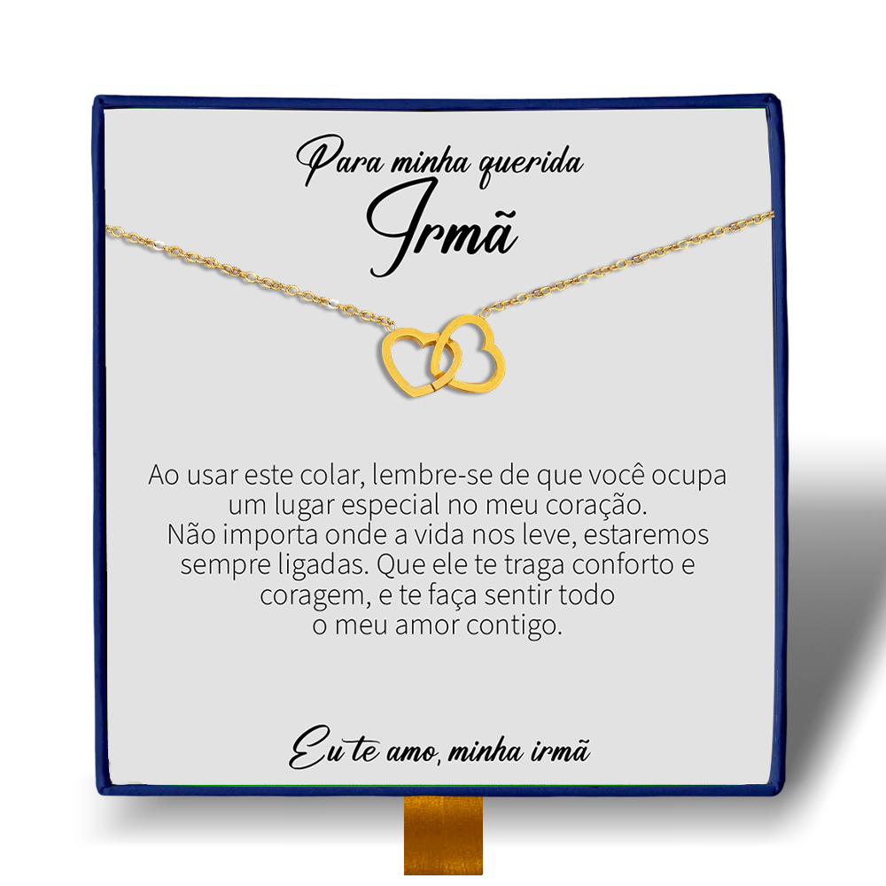 Para Minha Irmã - Colar Duplo Coração Entrelaçados Banhado a Ouro 18k