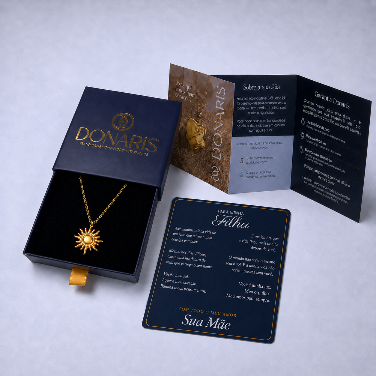 Para Minha Filha- Colar Sol Radiante Banhado a Ouro 18k