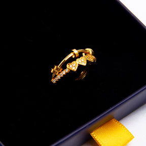 Anel Anti Ansiedade Três Corações Banhado a Ouro 18k