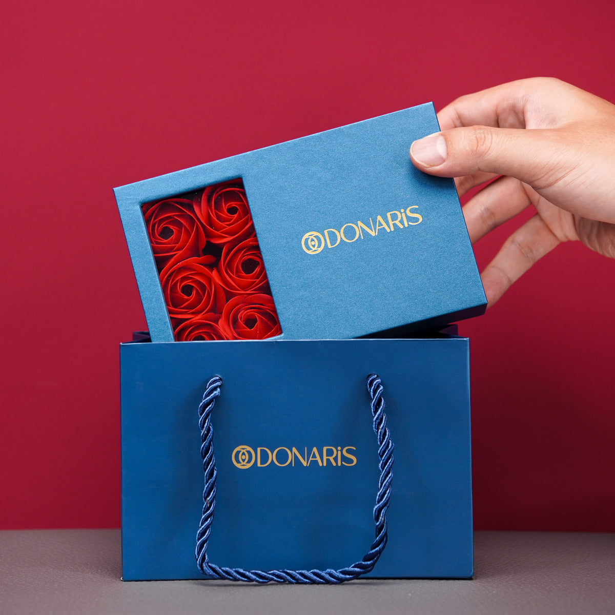 Caixa Para Presente Rosa Eterna + Sacola Donaris