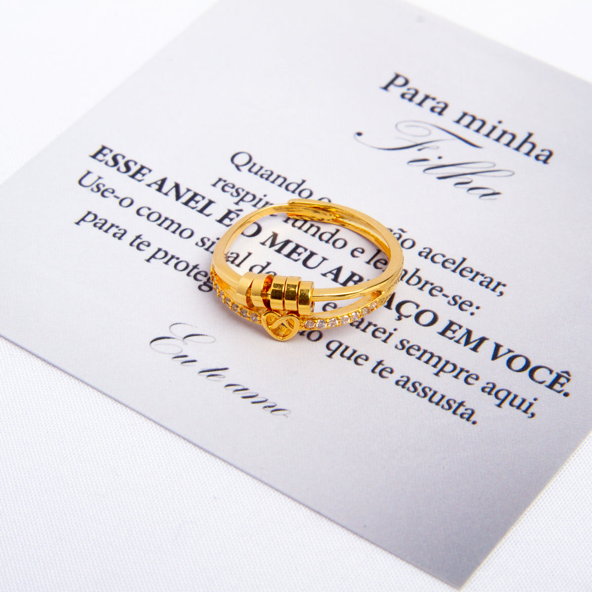 Para Filha - Anel Anti Ansiedade Amor Infinito Banhado a Ouro 18k