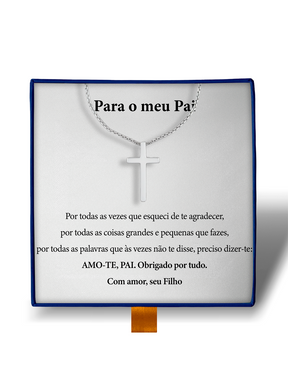 Para Meu Pai - Colar Cruz Masculino Banhado a Ouro Branco 18k
