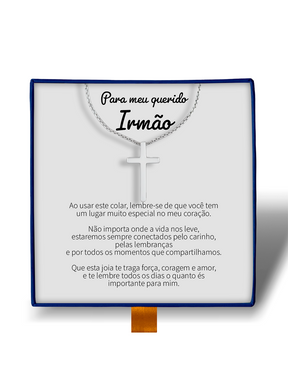 Para Meu Irmão - Colar Cruz Masculino Banhado a Ouro Branco 18k