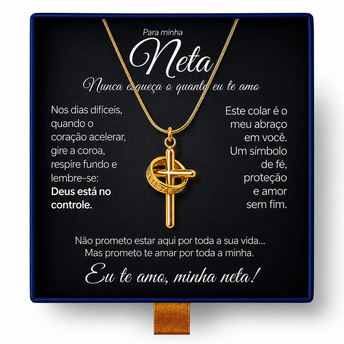 Para Minha Neta - Colar Cruz Anti-Stress Feminino Banhado a Ouro 18k