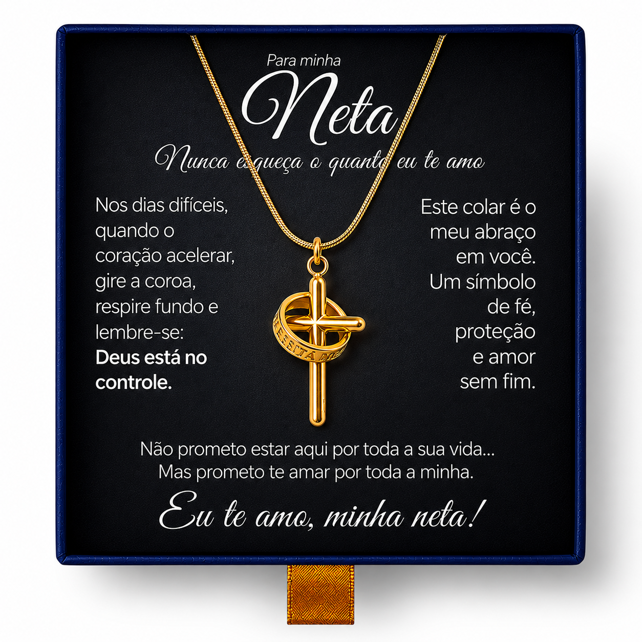 Para Minha Neta - Colar Cruz Anti-Stress Feminino Banhado a Ouro 18k