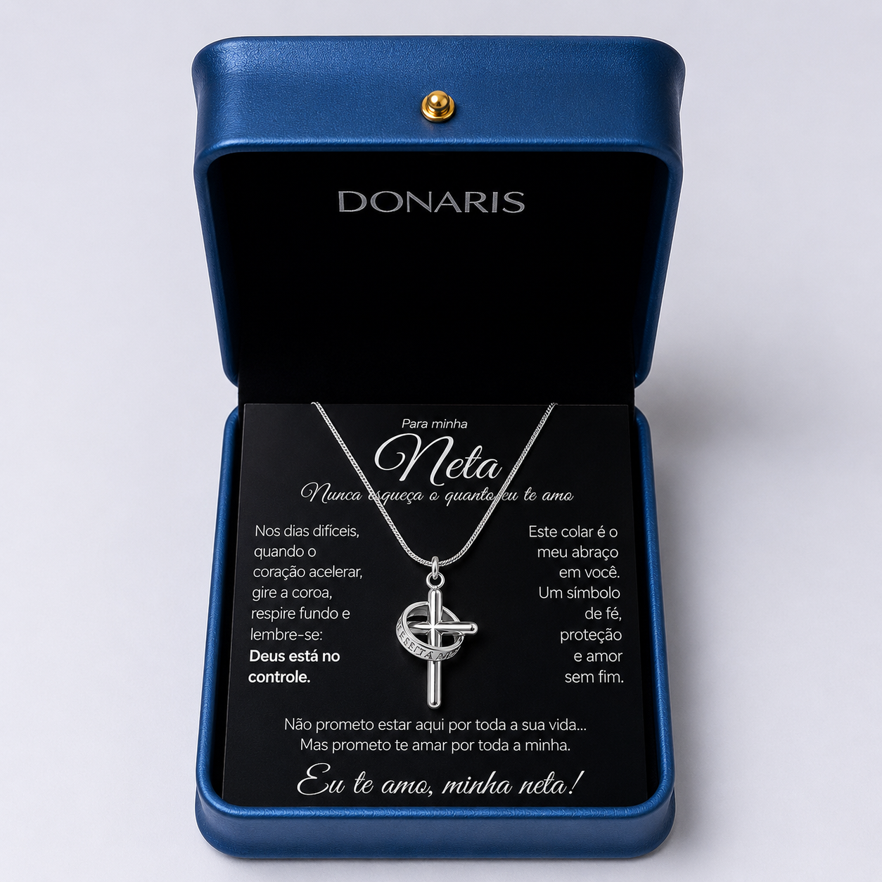 Para Minha Neta - Colar Cruz Anti-Stress Feminino Banhado a Ouro 18k