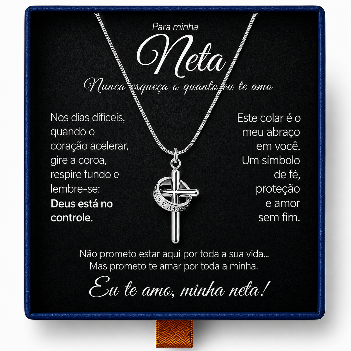 Para Minha Neta - Colar Cruz Anti-Stress Feminino Banhado a Ouro 18k