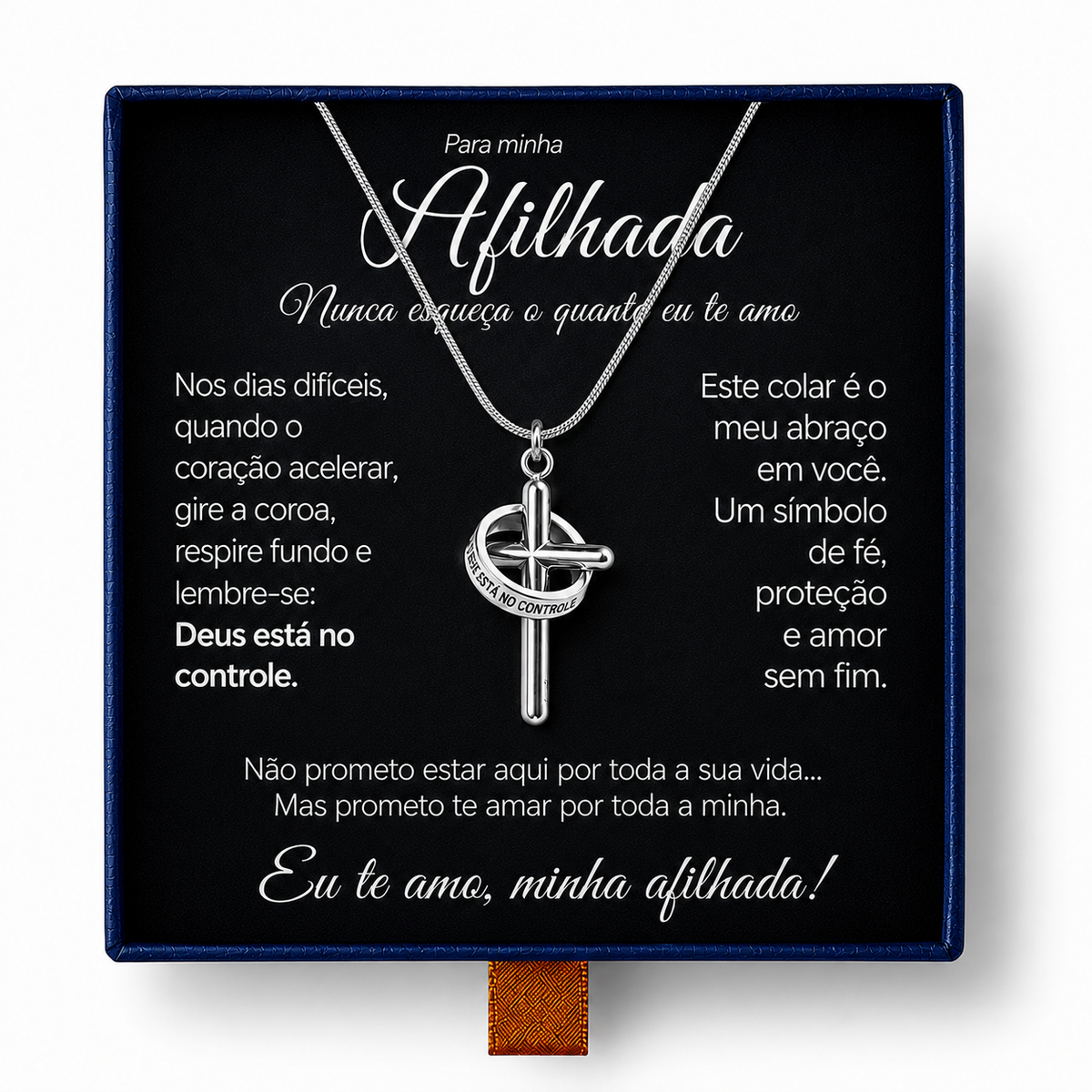 Para Minha Afilhada - Colar Cruz Anti-Stress Feminino Banhado a Ouro 18k