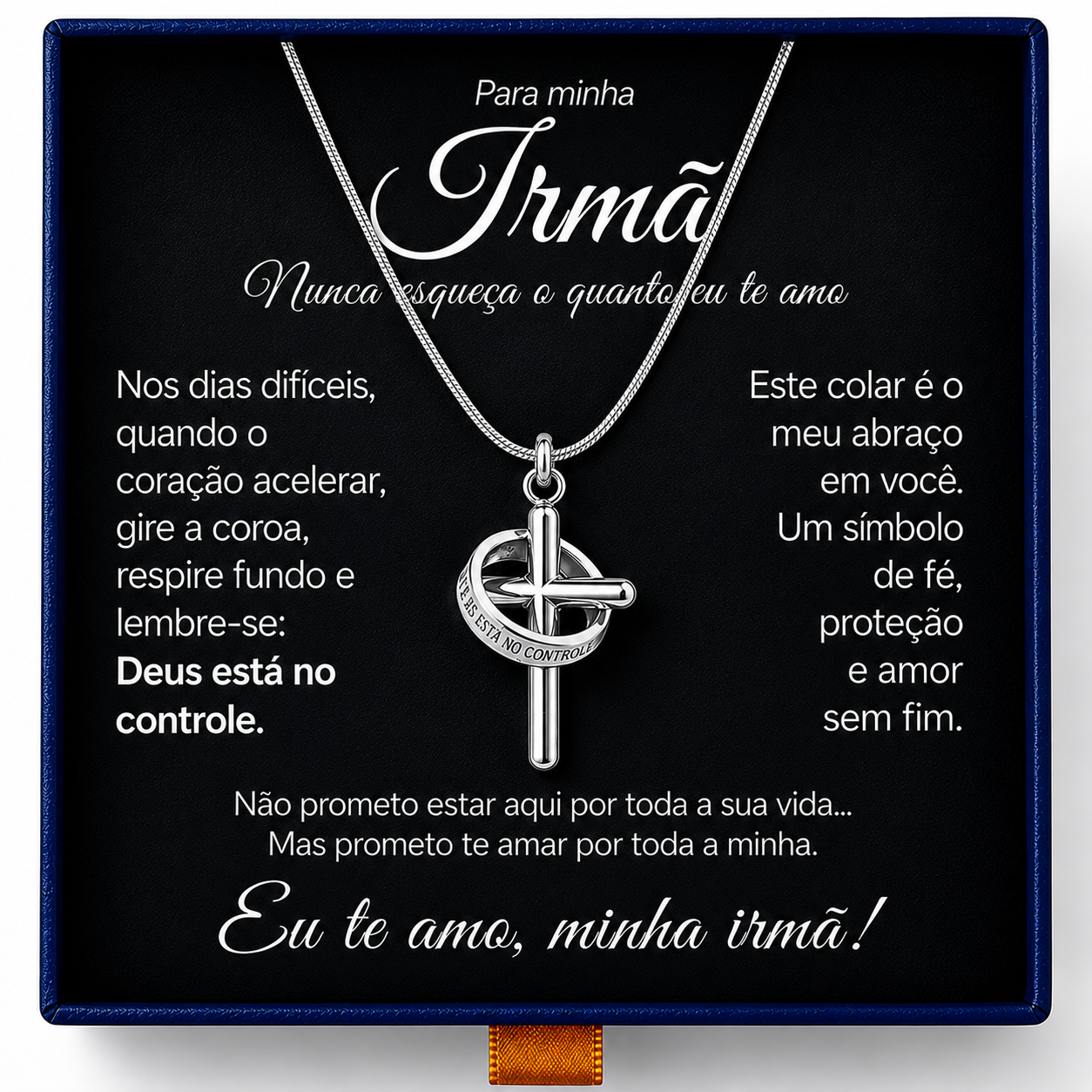 Para Minha Irmã- Colar Cruz Anti-Stress Feminino Banhado a Ouro 18k