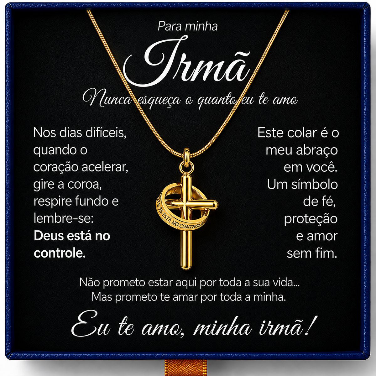 Para Minha Irmã- Colar Cruz Anti-Stress Feminino Banhado a Ouro 18k