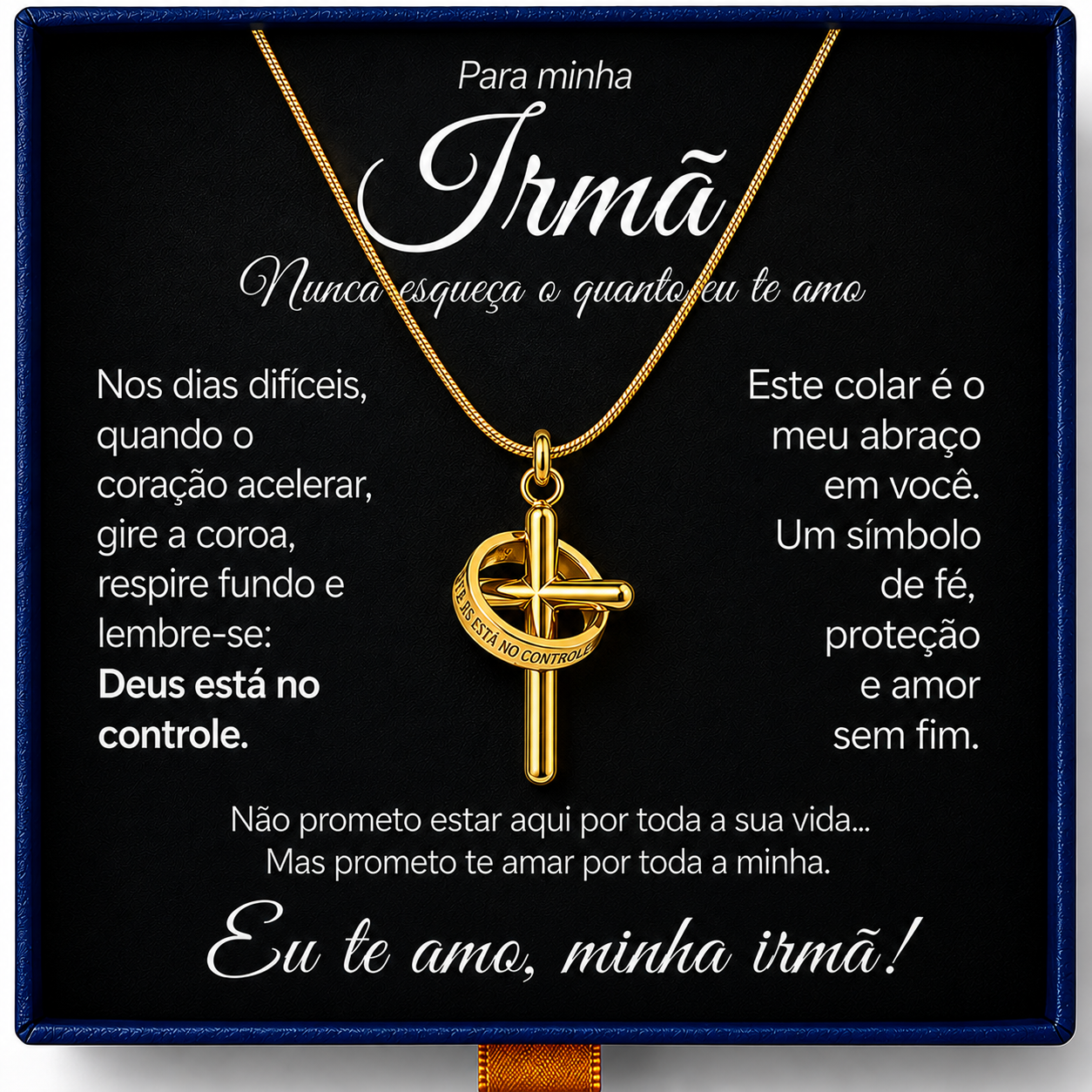 Para Minha Irmã- Colar Cruz Anti-Stress Feminino Banhado a Ouro 18k