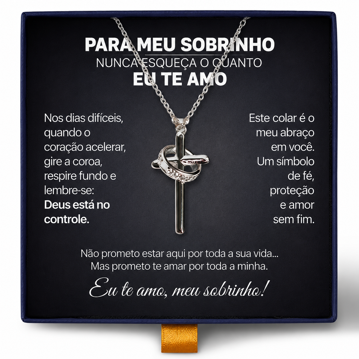 Para Meu Sobrinho - Colar Cruz Anti-Stress Banhado a Ouro 18k