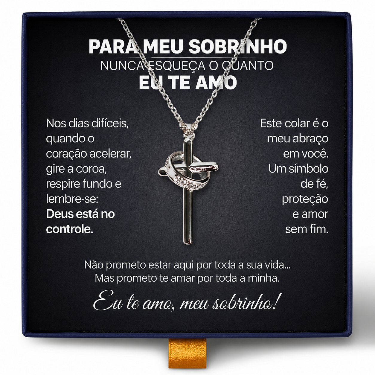 Para Meu Sobrinho - Colar Cruz Anti-Stress Banhado a Ouro 18k
