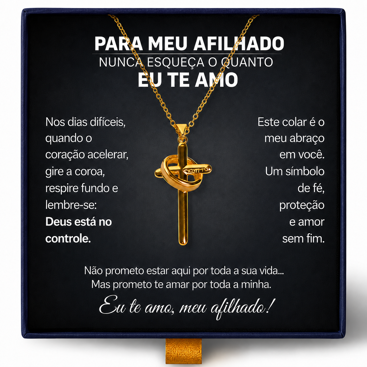 Para Meu Afilhado - Colar Cruz Anti-Stress Banhado a Ouro 18k