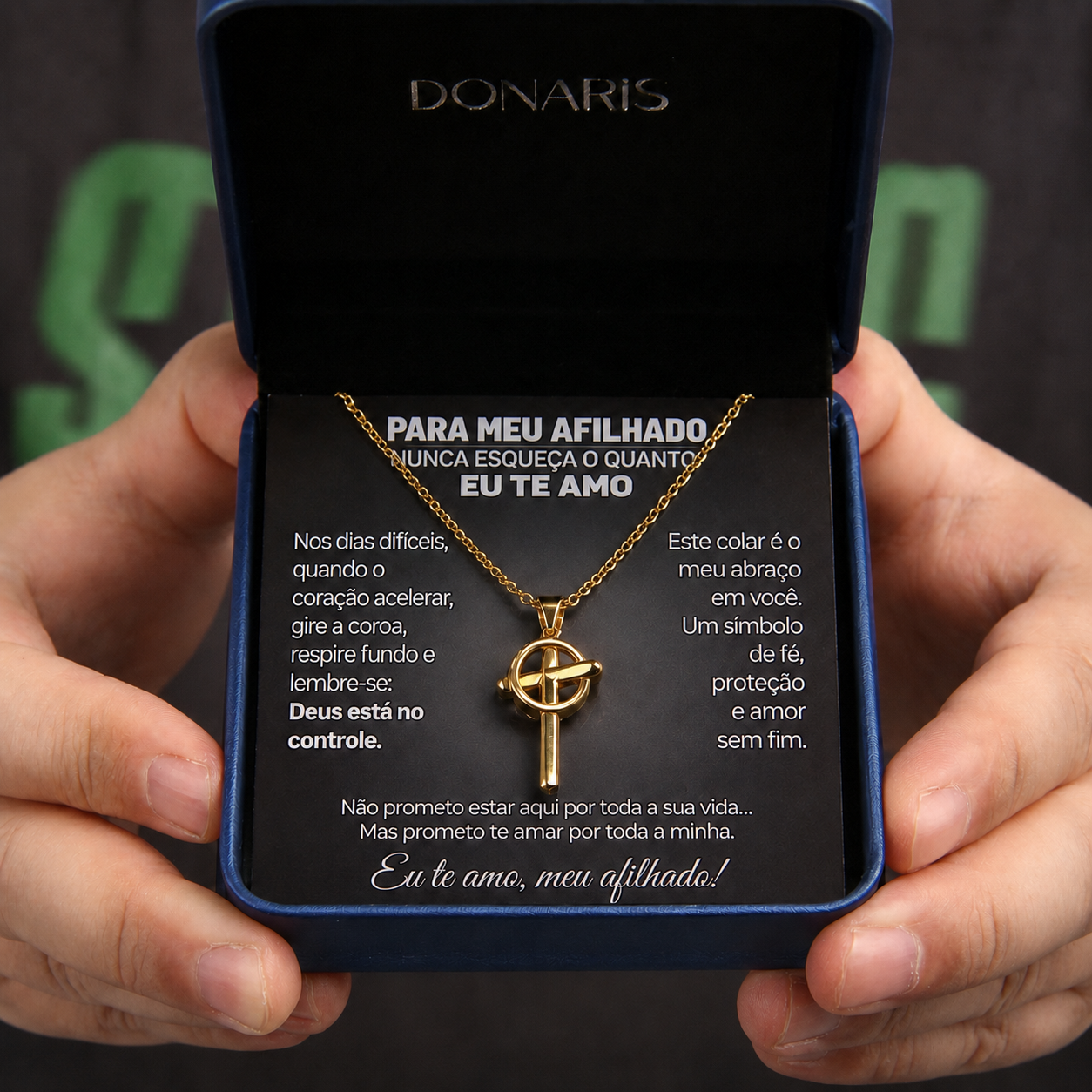 Para Meu Afilhado - Colar Cruz Anti-Stress Banhado a Ouro 18k
