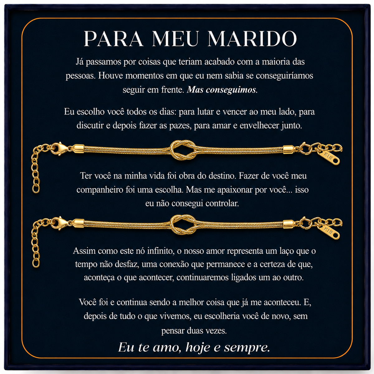Para Meu Marido - Kit Pulseiras Nó Infinito Banhado a Ouro 18k